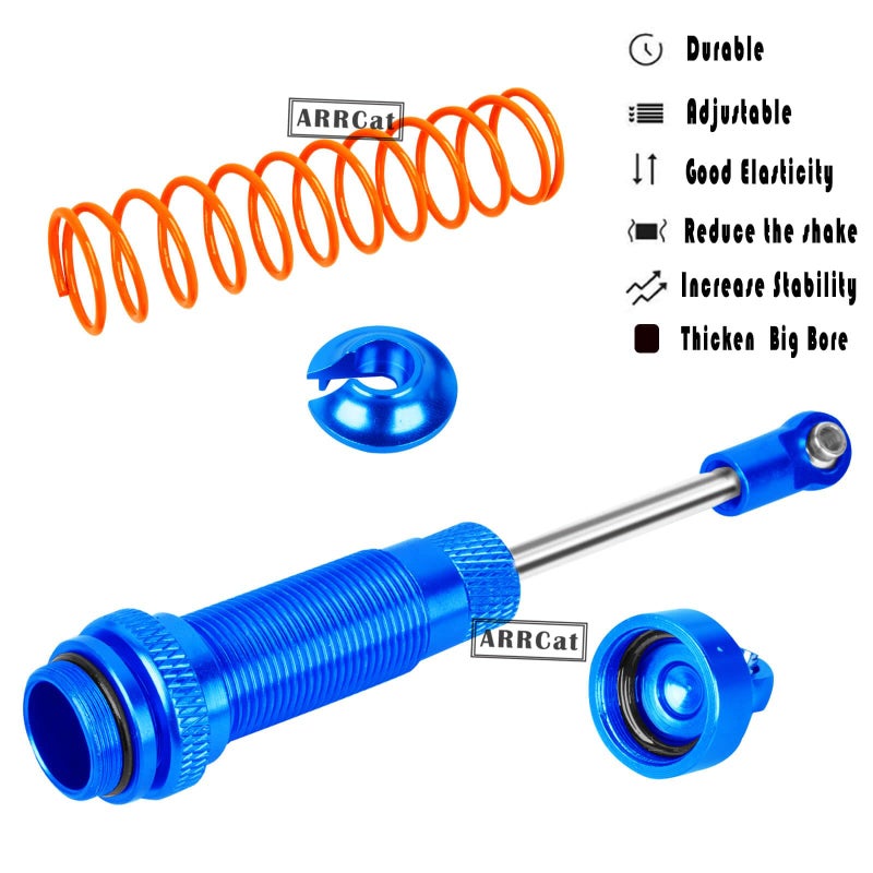 ARRCat Big Bore RC Shock for Slash 4WD 4x4 ترقية أجزاء 1/10 Stampede 4WD 4x4 Hoss 4WD 4x4 Rustler 4WD 4x4 4 قطع من الألومنيوم معدن كامل ممتص الصدمات الأمامي الخلفي استبدال 5862 أزرق داكن - Image 3